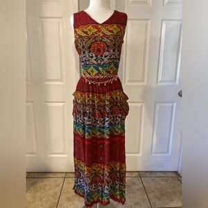 BILA Bohemian Red and Green Maxi Dress SIZE S